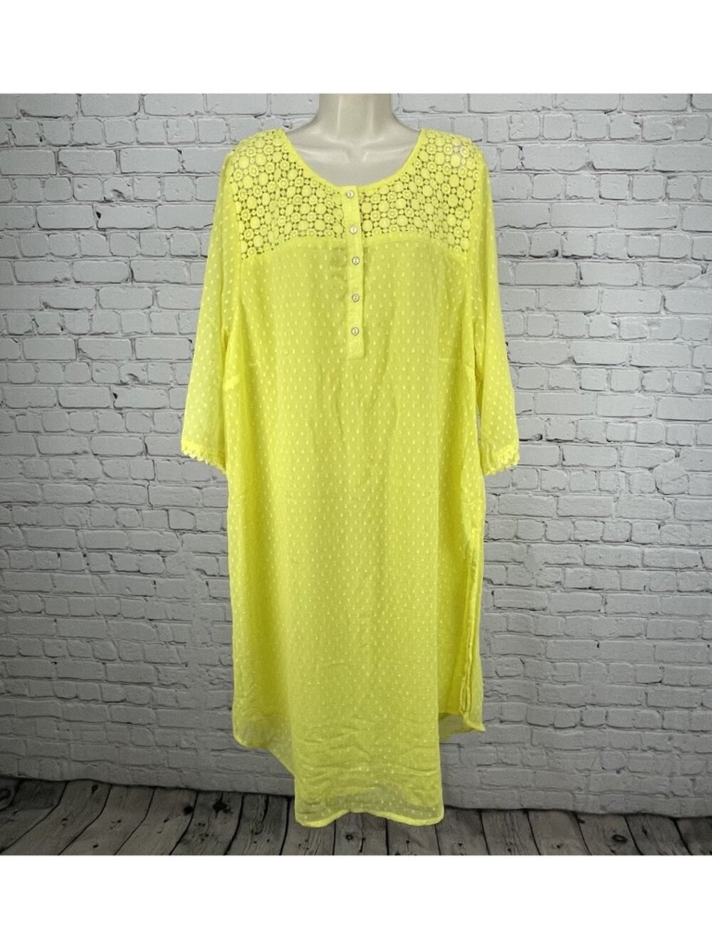 NWT Mustard Yellow Crochet Lightweight Kurti 3/4 Sleeve Lined Dress Size 7 US 24